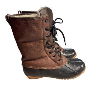 Totes Women’s Duck Boots Outdoor Rain Booties Brown Black Size 9 Lace Up Comfort